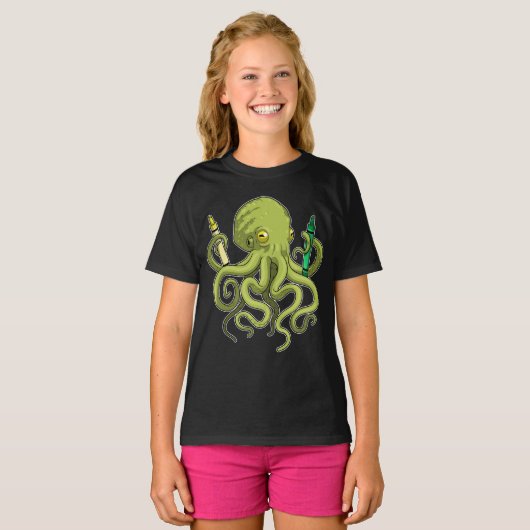 Octopus Pupil Crayons School T-shirt (Voorkant volledig)