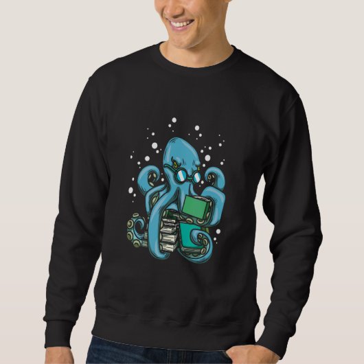 Octopus Reader Bookworm Deep Zee Kraken Literature Trui (Voorkant)