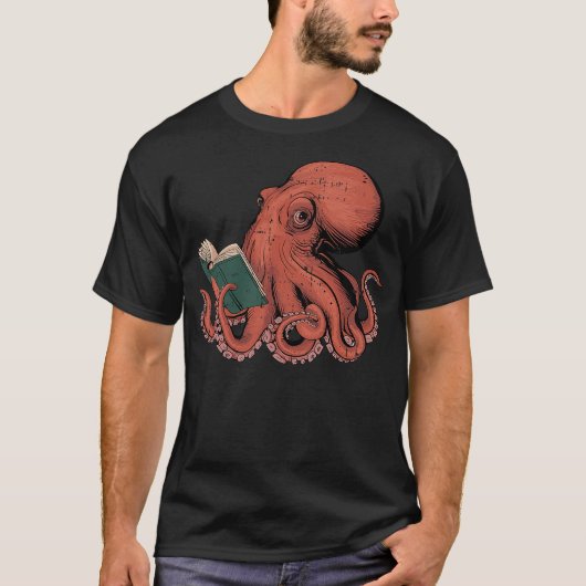 Octopus Reading Book Lover Bookworm Nerd Reader Bi T-shirt (Voorkant)