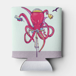 Octopus Riding een fiets Blikjeskoeler
