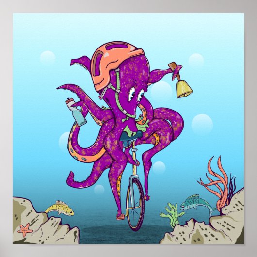 Octopus Rijden op een eenwieler Poster (Voorkant)