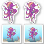 Octopus Rijden op een eenwieler Sticker (Voorkant)