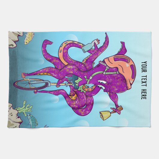 Octopus Rijden op een eenwieler Theedoek (Horizontaal)