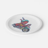 Octopus rijden op een motorfiets papieren bordje (Gekanteld)