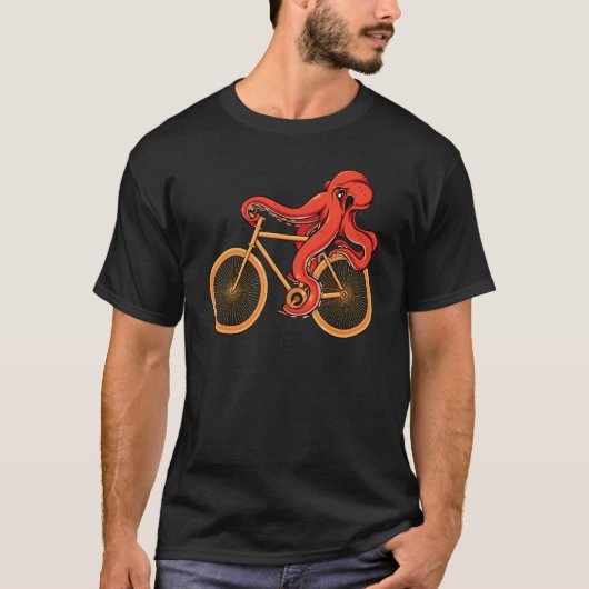 Octopus Rijdende Fietser Fietser Zee T-shirt (Voorkant)