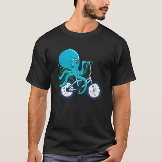 Octopus rijfiets octopus op fiets Zee Anim T-shirt (Voorkant)