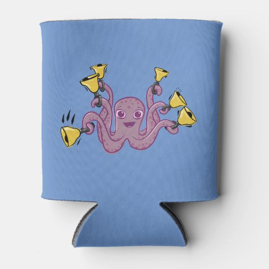 Octopus Ringende Handbells Cartoon Blikjeskoeler (Voorkant)