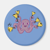 Octopus Ringende Handbells Cartoon Magneet (Voorkant)