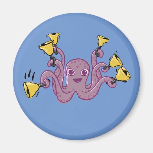 Octopus Ringende Handbells Cartoon Magneet (Voorkant)