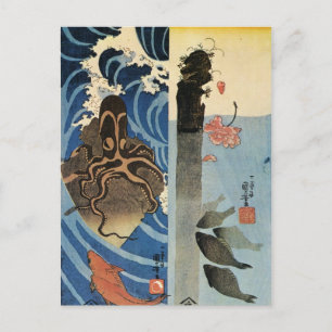 Octopus, Rode vis van Utagawa Kuniyoshi Briefkaart