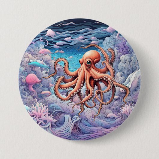 Octopus Ronde Button 7,6 Cm (Voorkant)