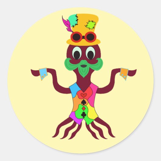 Octopus  ronde sticker (Voorkant)