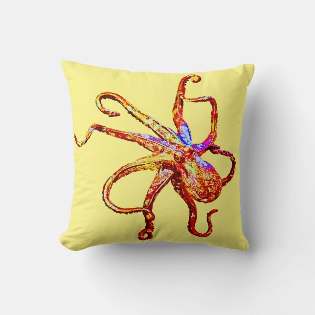 Octopus rood geel kussen (Voorkant)