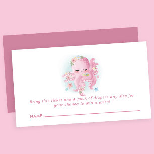 Octopus Roze Aquarel Baby Shower Luier Raffle Informatiekaartje