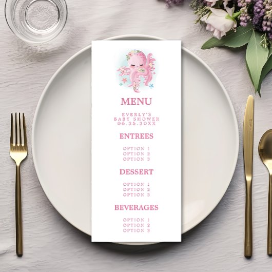 Octopus Roze Aquarel Meisje Baby Shower Menu