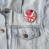 octopus roze bloem ronde button 5,7 cm (In situ)
