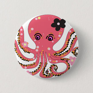 octopus roze bloem ronde button 5,7 cm