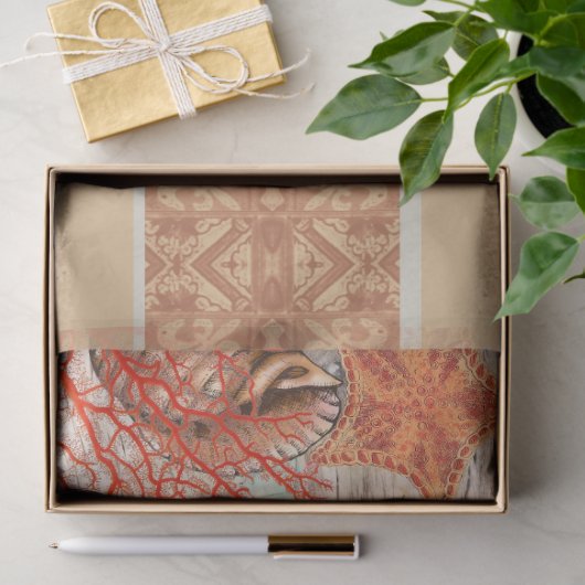 Octopus, roze koraalschelpen kompas ontkoppelingsp tissuepapier (Geschenk)