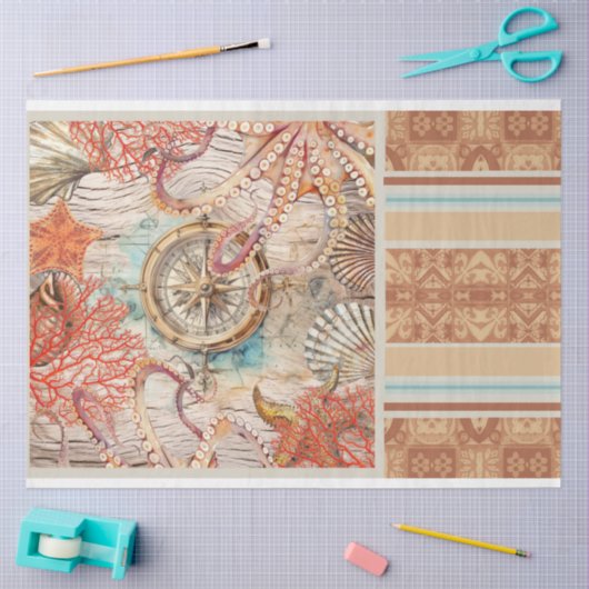 Octopus, roze koraalschelpen kompas ontkoppelingsp tissuepapier (Craft)