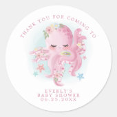 Octopus roze Waterverf meisje Baby shower Dank je Ronde Sticker (Voorkant)