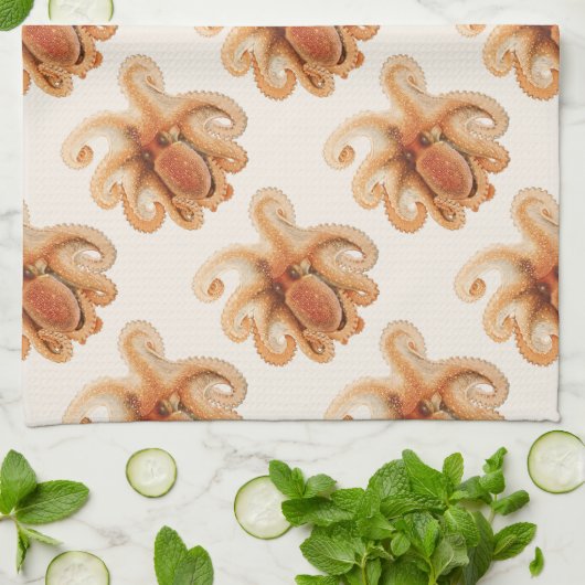 Octopus Salutii, Antieke Mariene Waterdieren Theedoek (Gevouwen)