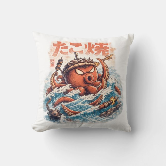 Octopus Samurai Wraak – Japans Geïnspireerde Oceaa Kussen (Voorkant)