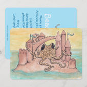 Octopus & Sandcastle Birthday Uitnodiging (Voorkant / Achterkant)