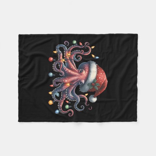 Octopus Santa Christmas Lights Ocean Octopus Anima Fleece Deken (Voorkant (Horizontaal))