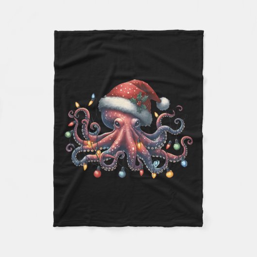 Octopus Santa Christmas Lights Ocean Octopus Anima Fleece Deken (Voorkant)