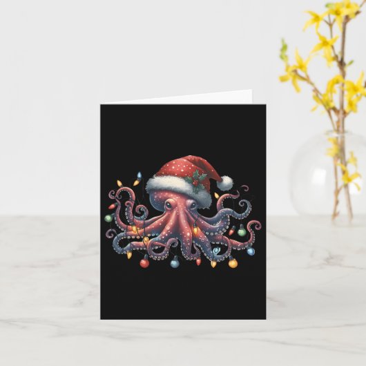 Octopus Santa Christmas Lights Ocean Octopus Anima Kaart (Gele Bloem)