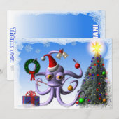 Octopus santa en boom met licht feestdagenkaart (Voorkant / Achterkant)