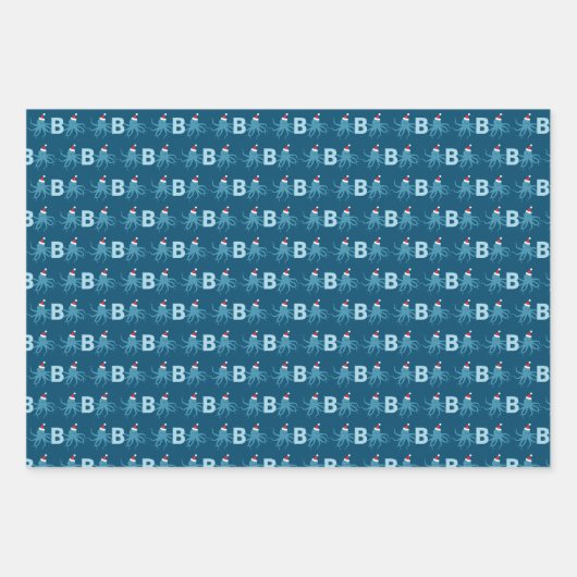 Octopus Santa Hat Animal Monogram Kerstmis Inpakpapier Vel (Voorkant)