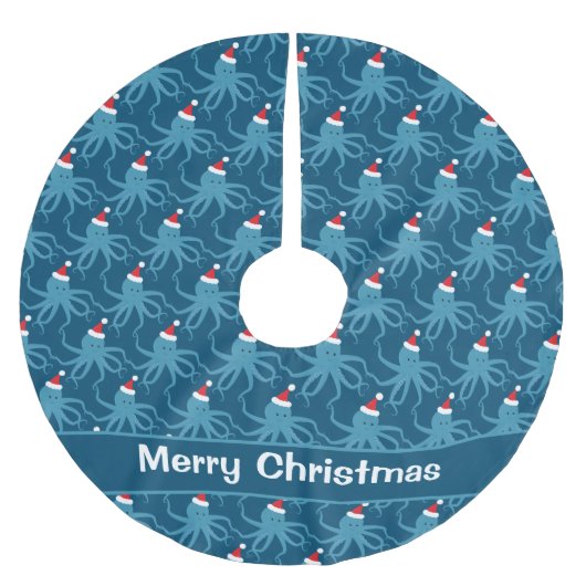 Octopus Santa Hat Blue Kerstmis Kerstboom Rok (Voorkant)
