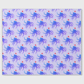 Octopus Santa Hat Paarse Kerstmis Cadeaupapier (Vlak)