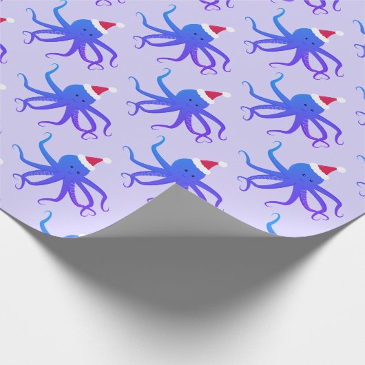 Octopus Santa Hat Paarse Kerstmis Cadeaupapier (Hoek)