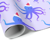Octopus Santa Hat Paarse Kerstmis Cadeaupapier (Rol Hoek)