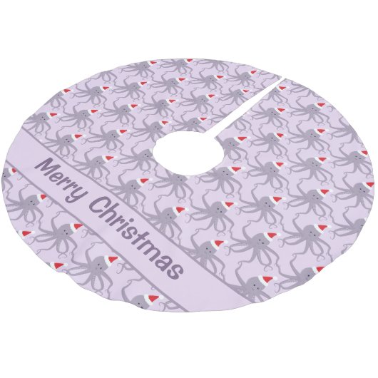 Octopus Santa Hat Paarse Kerstmis Kerstboom Rok (Gekanteld)