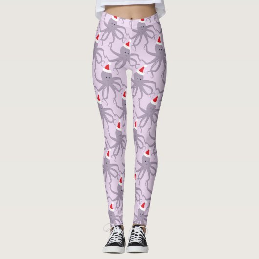 Octopus Santa Hat Paarse Kerstmis Leggings (Voorkant)
