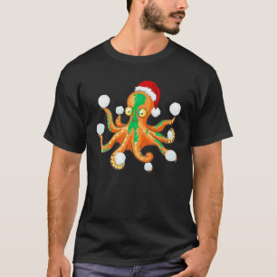Octopus Santa Hat Sneeuwbal Vecht Kerstmis Kinder T-shirt