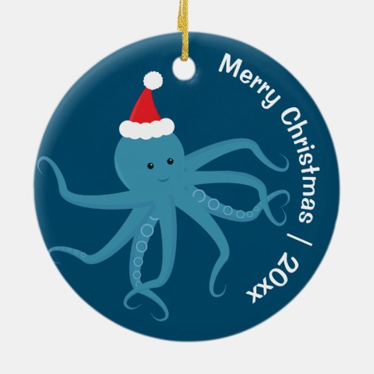 Octopus Santa Merry Kerstmis Keramisch Ornament (Achterkant)