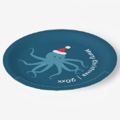 Octopus Santa Merry Kerstmis Papieren Bordje (Gekanteld)