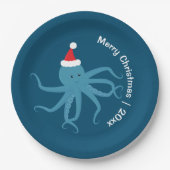 Octopus Santa Merry Kerstmis Papieren Bordje (Voorkant)