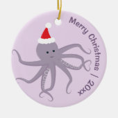 Octopus Santa Paarse Kerst Keramisch Ornament (Voorkant)