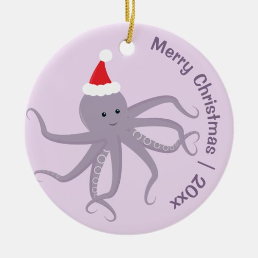 Octopus Santa Paarse Kerst Keramisch Ornament (Voorkant)