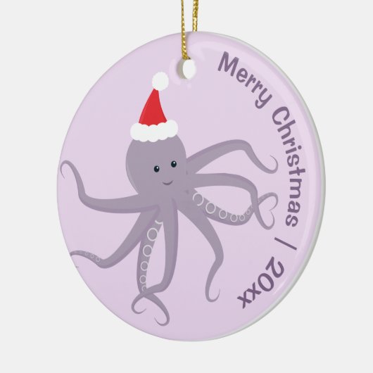 Octopus Santa Paarse Kerst Keramisch Ornament (Links)