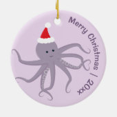 Octopus Santa Paarse Kerst Keramisch Ornament (Achterkant)