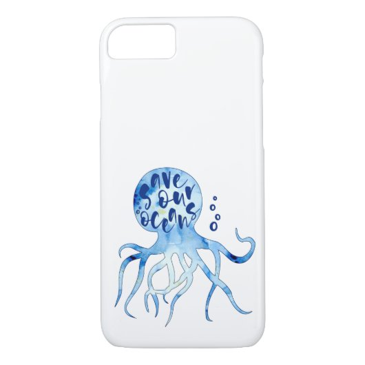 Octopus Save Our Oceans Calligraphy Waterverf Art Case-Mate iPhone Case (Achterkant)