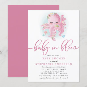 Octopus Schattig Roze Baby In Bloom Baby Shower Kaart