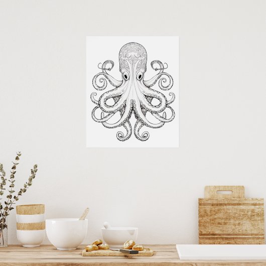 Octopus schets doodle art. poster (Keuken)