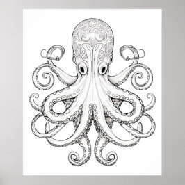 Octopus schets doodle art. poster